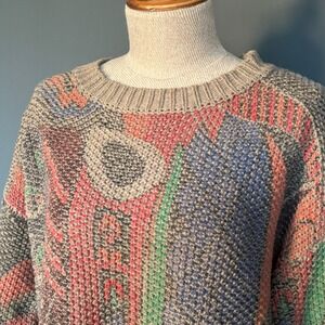 Baciano Knit Sweater | Size Large |‎ Brown, Burgundy Ethnic Geometric Design